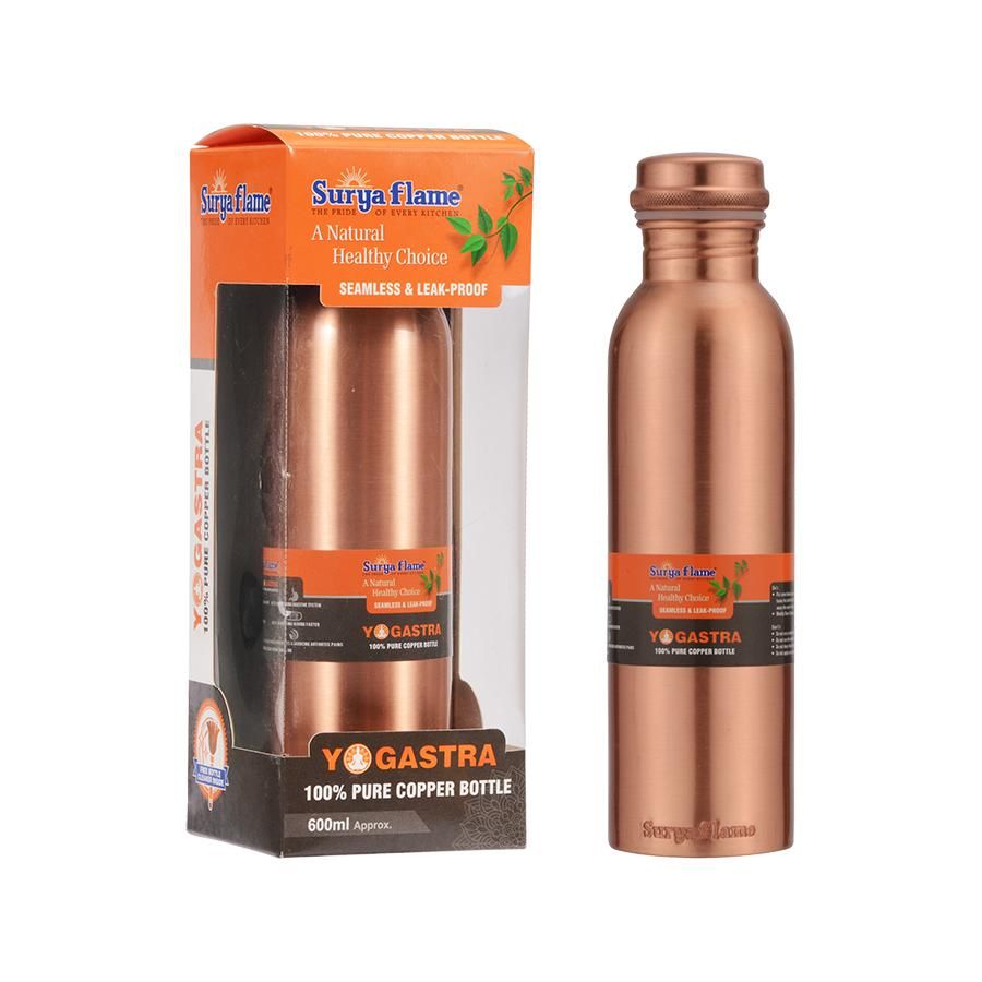 Suryaflame Copper Bottle - Yogastra 100% Pure, 600 ml