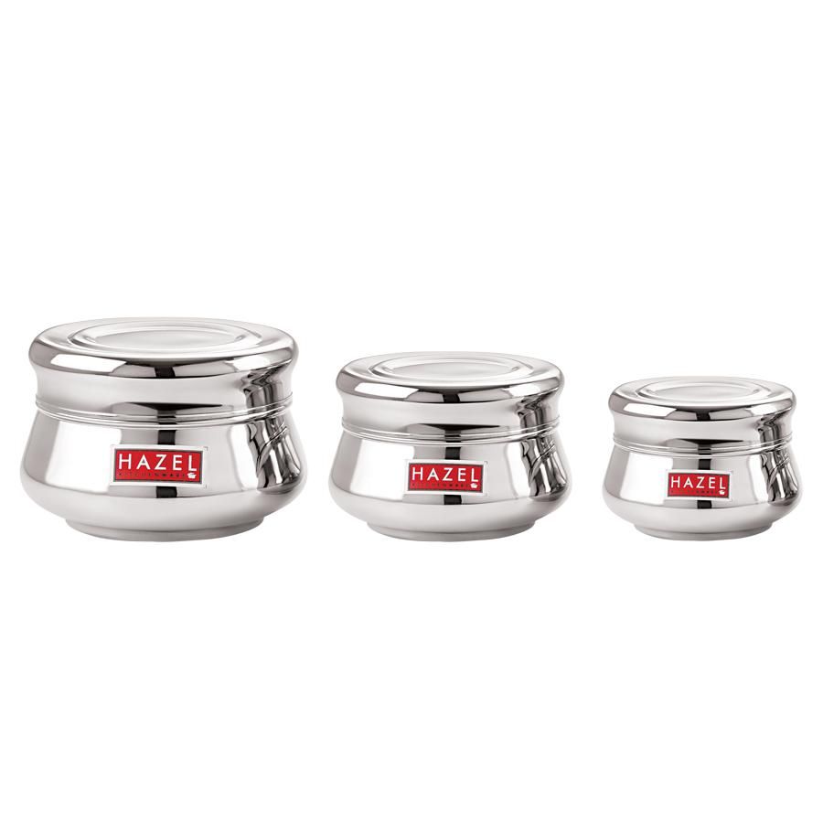 HAZEL Stainless Steel Container With Lid - Matka Shape, 3 pcs