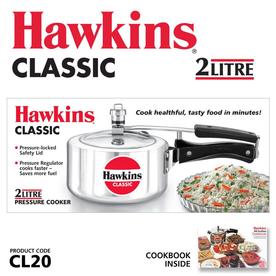 Hawkins Classic Aluminium Pressure Cooker - CL20, 2 L