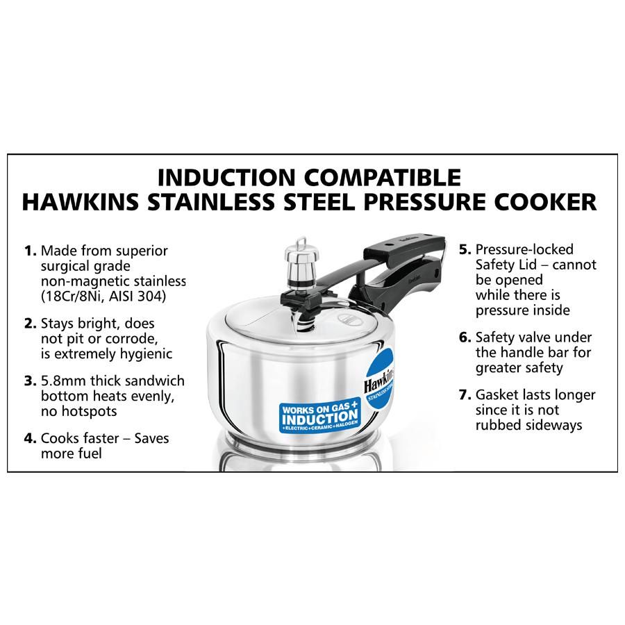 Hawkins Stainless Steel Pressure Cooker HSS15, 1.5 L