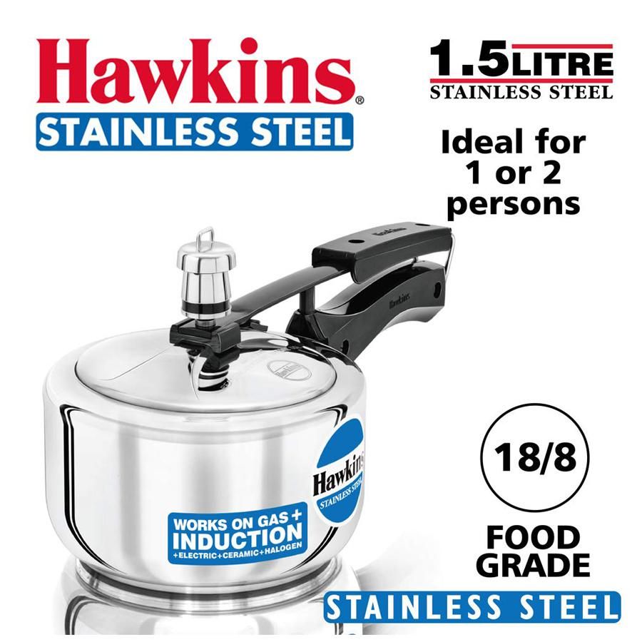 Hawkins Stainless Steel Pressure Cooker HSS15, 1.5 L