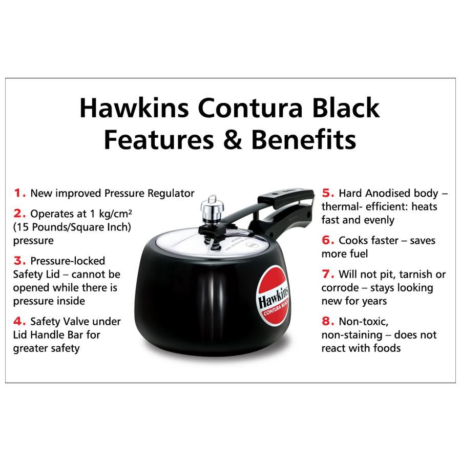 Hawkins Contura CB30 Pressure Cooker - Hard Anodised, Black,