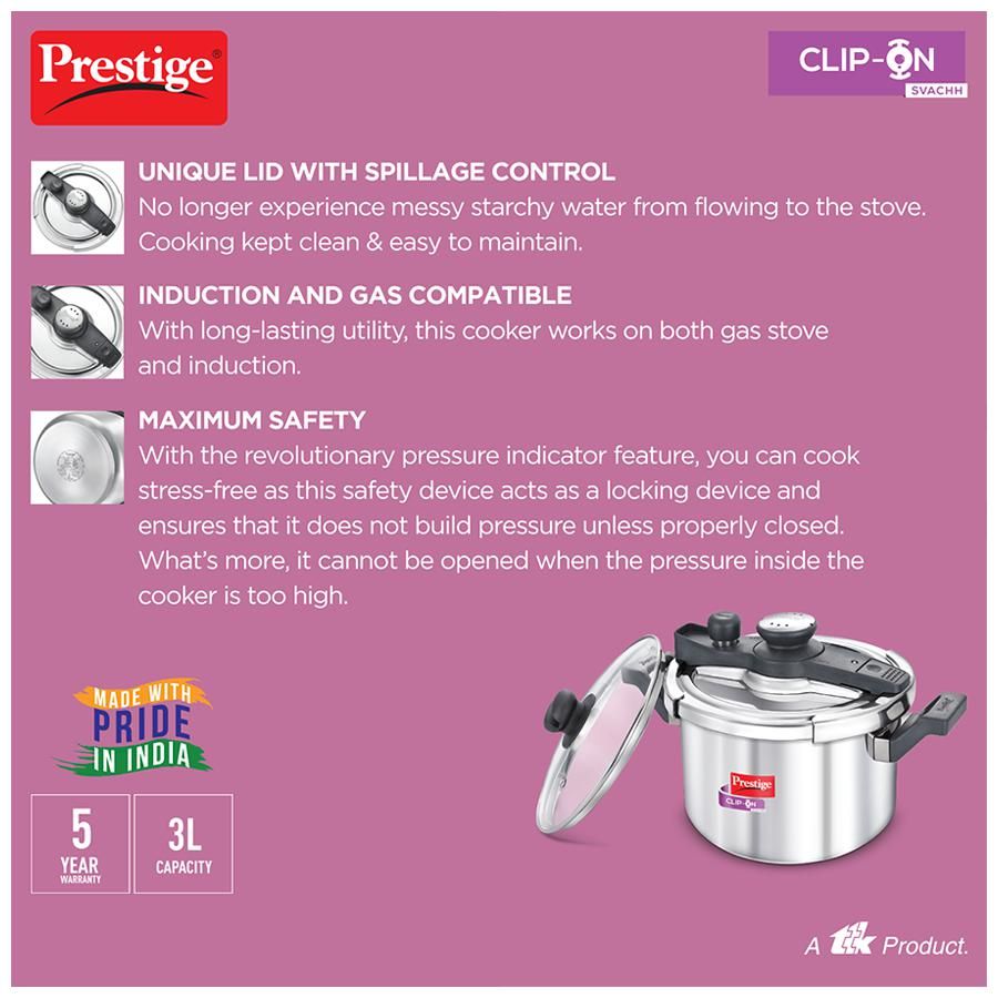 Prestige Svachh Stainless Steel Clip On Pressure Cooker (20230),