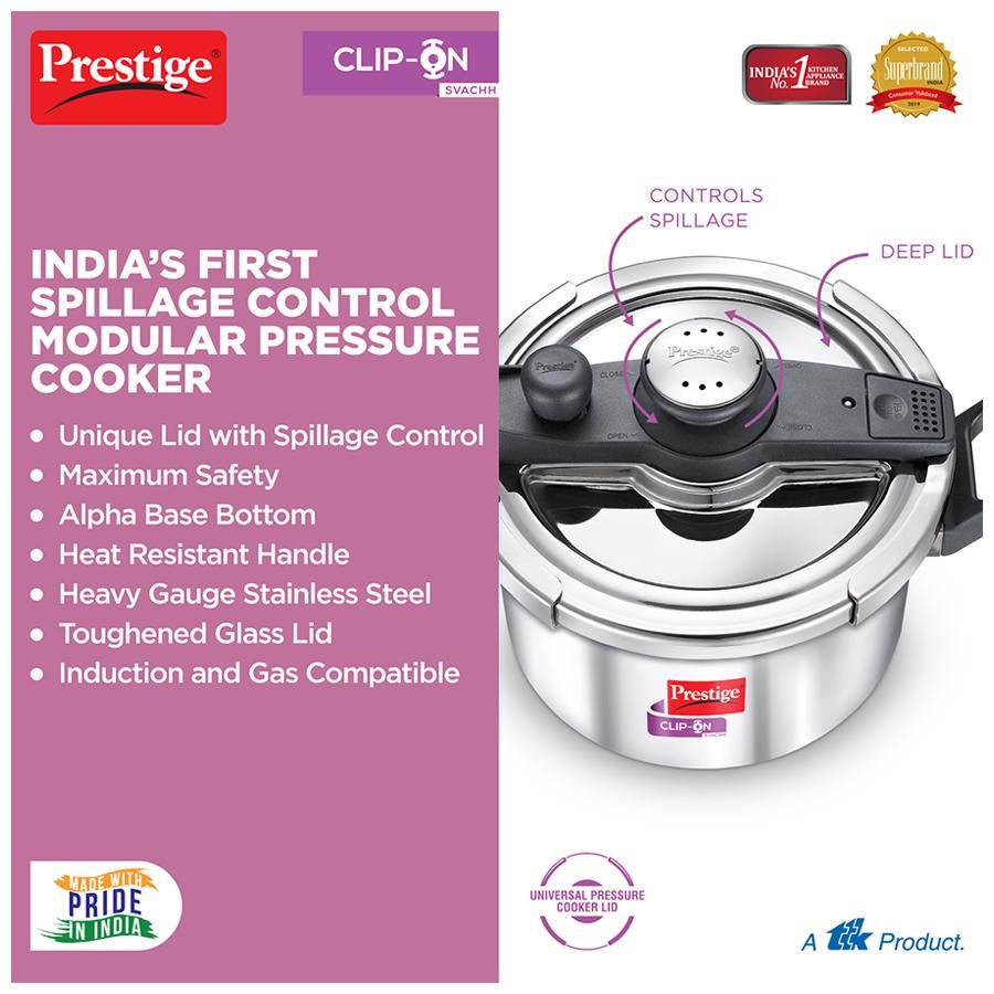 Prestige Svachh Stainless Steel Clip On Pressure Cooker (20230),