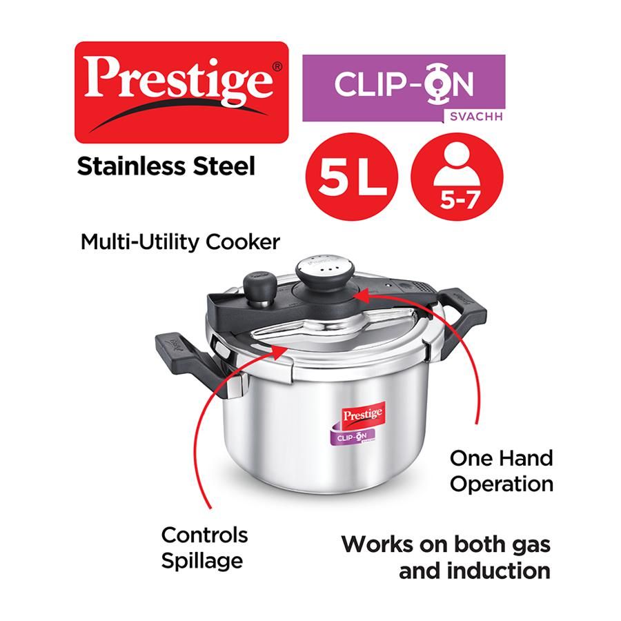 Prestige Svachh Stainless Steel Clip On Pressure Cooker (20230),