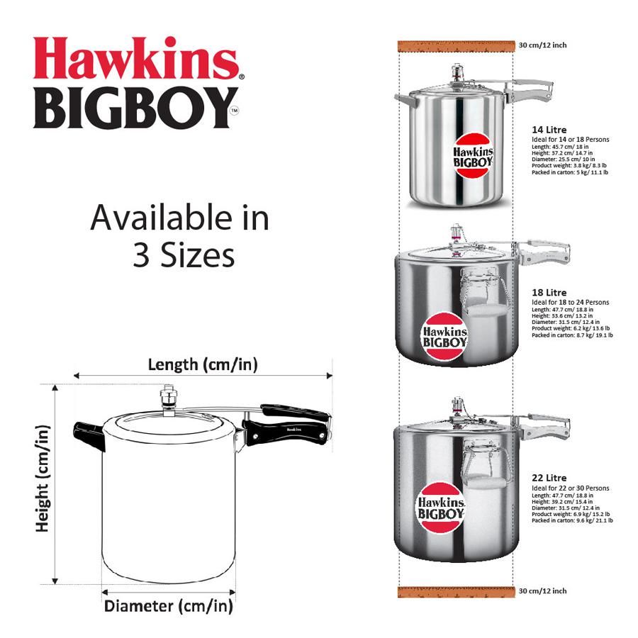 Hawkins Bigboy Pressure Cooker - Silver, BB14, 14 L