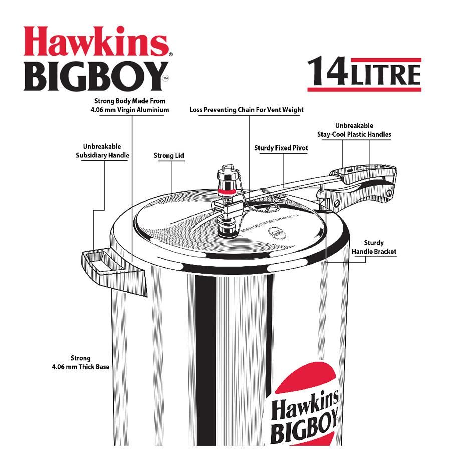 Hawkins Bigboy Pressure Cooker - Silver, BB14, 14 L