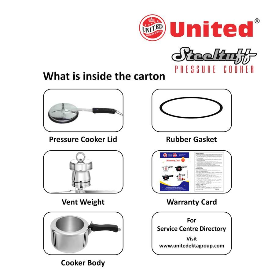 United Stainless Steel Pressure Cooker - Steeltuff, Induction Base, Silver, 3 L