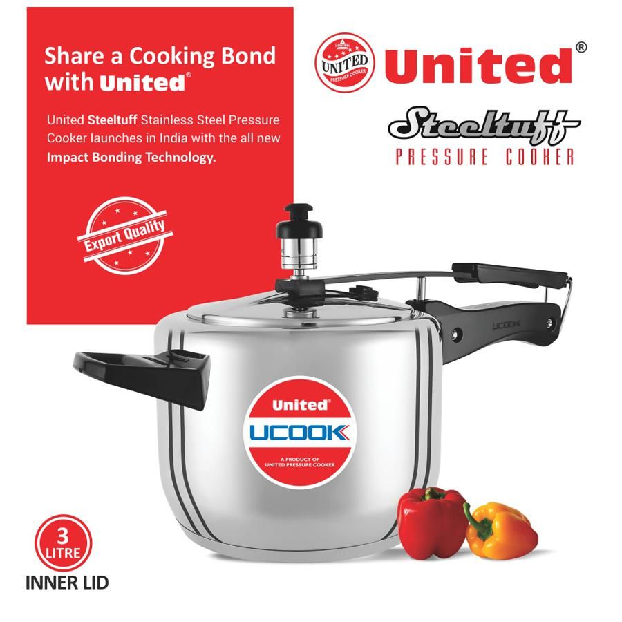 United Stainless Steel Pressure Cooker - Steeltuff, Induction Base, Silver, 3 L