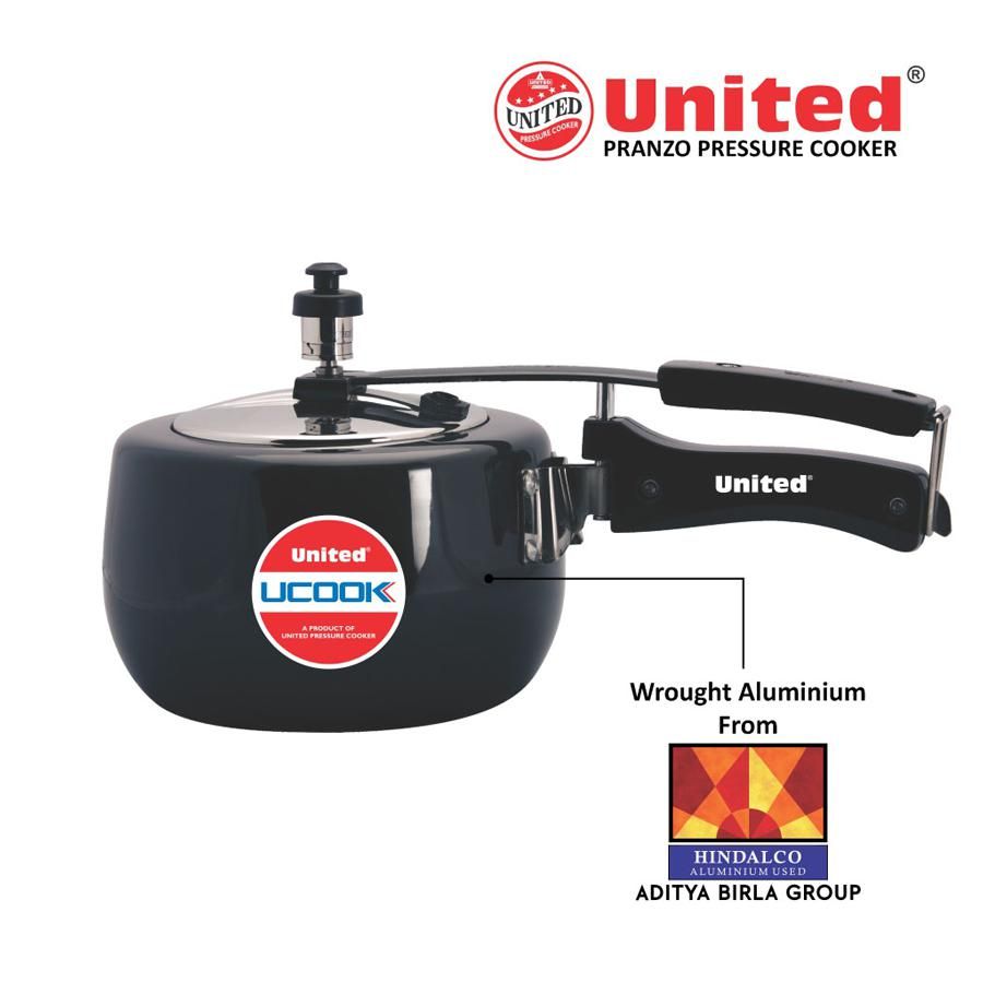 United Aluminium Pressure Cooker - Pranzo, Induction Base, Hard Anodised, Black, 3 L