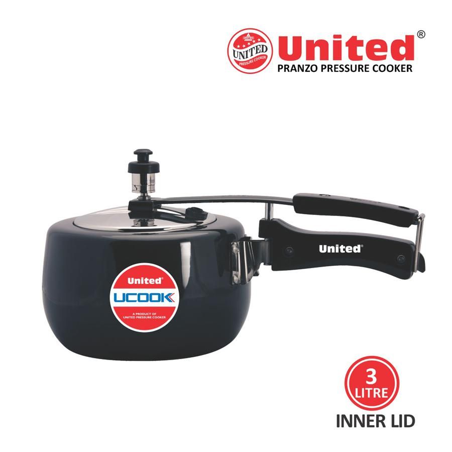 United Aluminium Pressure Cooker - Pranzo, Induction Base, Hard Anodised, Black, 3 L