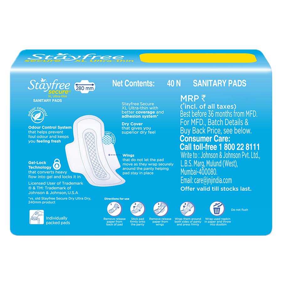 STAYFREE Secure Ultra-Thin XL - Sanitary Pads For Women,