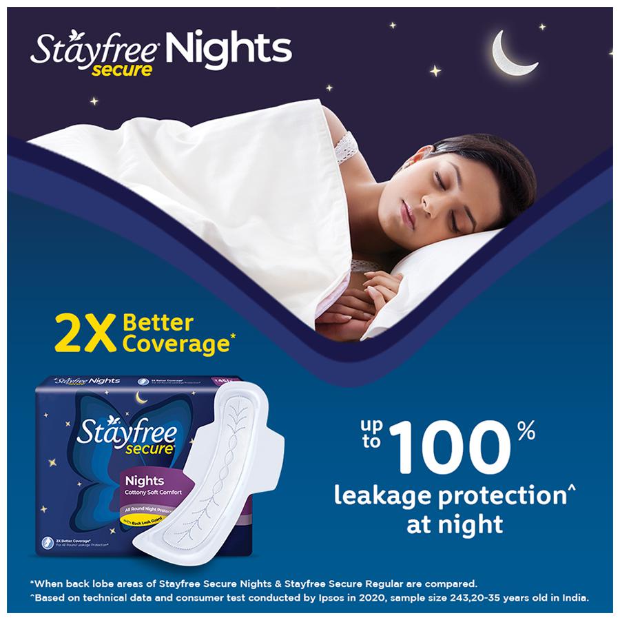 STAYFREE Secure Nights Sanitary Pad - With Cottony Soft Comfort & Back Leak Guard