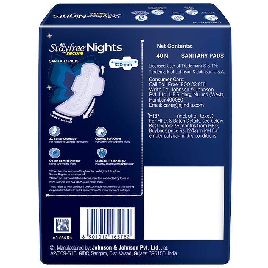 STAYFREE Secure Nights Sanitary Pad - With Cottony Soft Comfort & Back Leak Guard