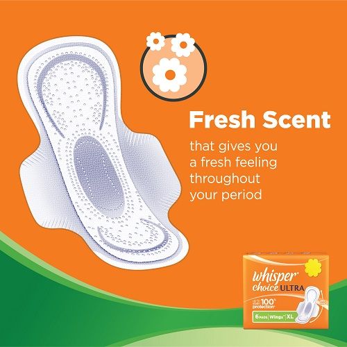 Whisper Choice Ultra Sanitary Pads - With Fresh Flower Scent, Protects From Stains, XL