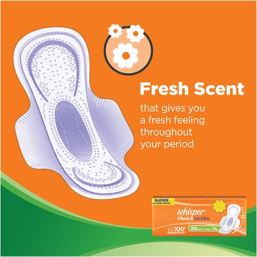 Whisper Choice Ultra Sanitary Pads - With Magic Gel, Provides Stain Protection, XL