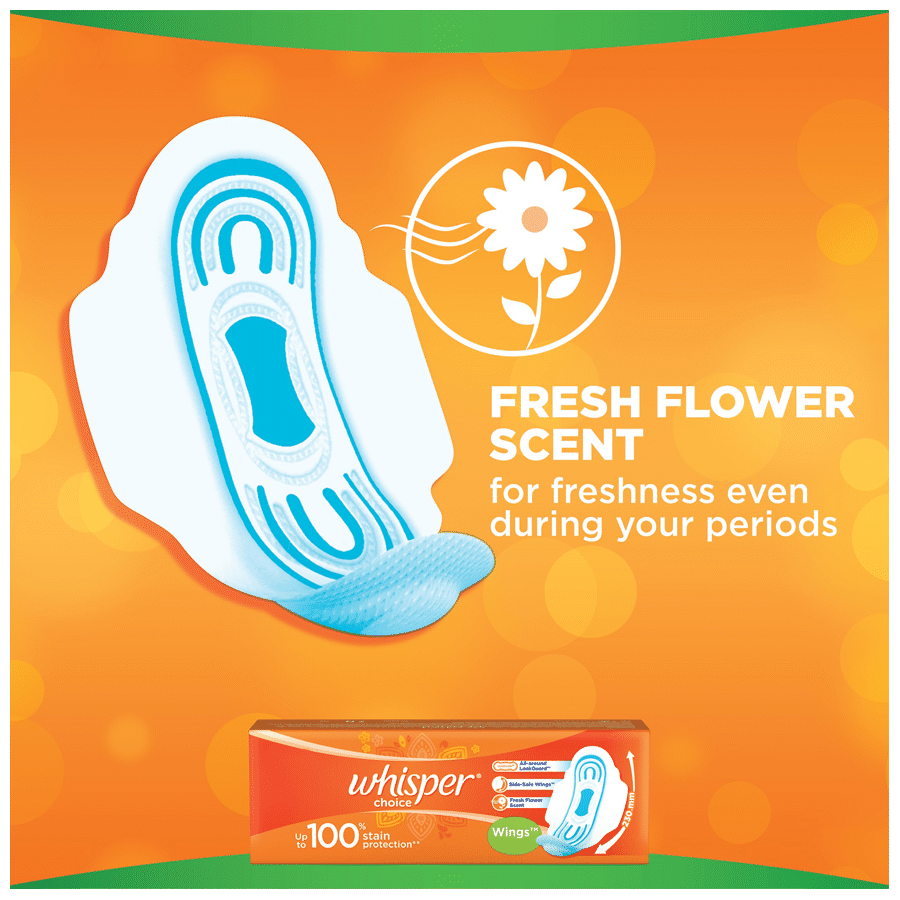 Whisper Choice Sanitary Pads - With Fresh Flower Scent, Protects From Stains,