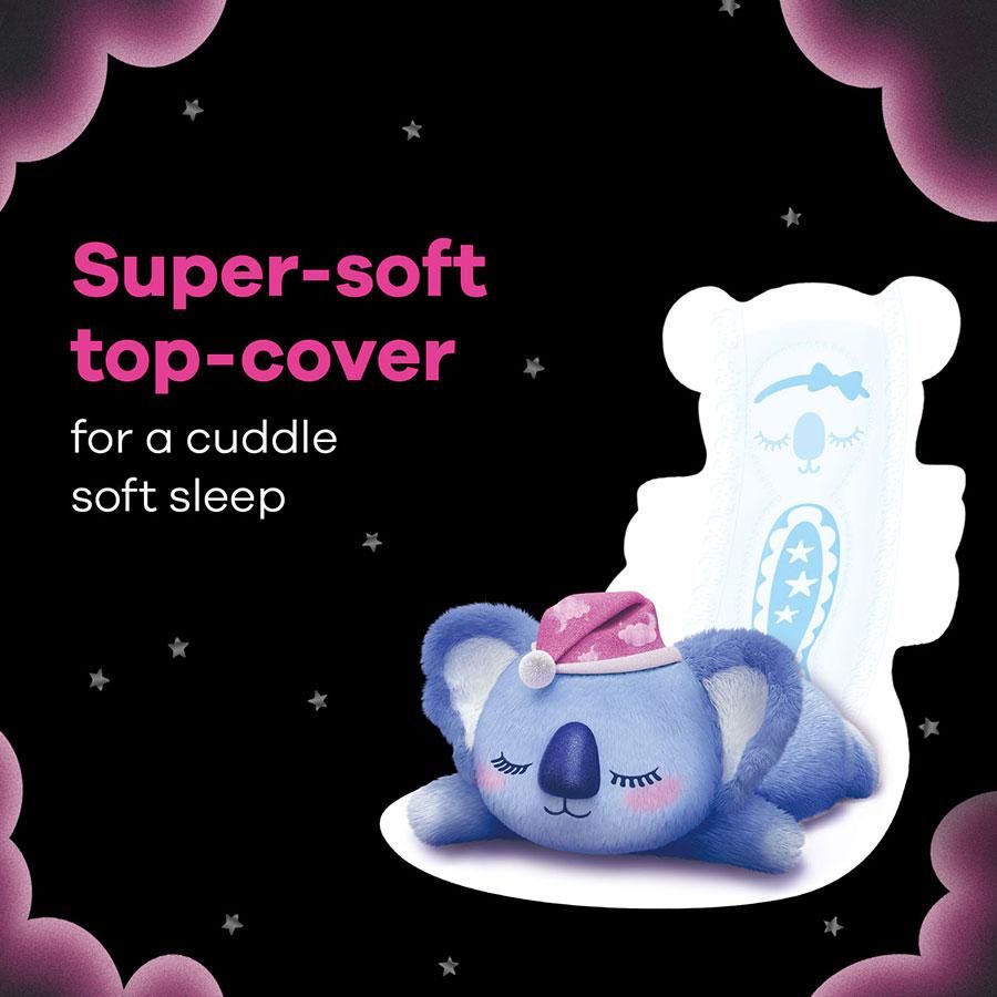 Whisper Bindazzz Nights Koala Soft Sanitary Pads - XXXL Plus, Double Huge Wings, Wider Back,