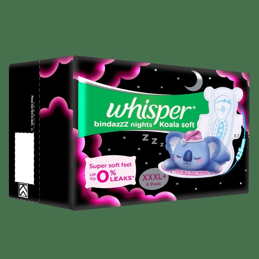 Whisper Bindazzz Nights Koala Soft Sanitary Pads - XXXL Plus, Double Huge Wings, Wider Back,