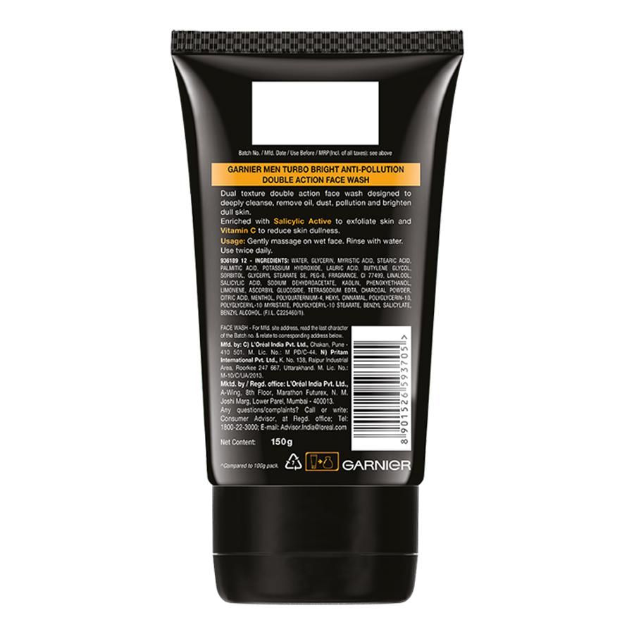 Garnier Men Turbo Bright Anti-Pollution Double Action Face Wash