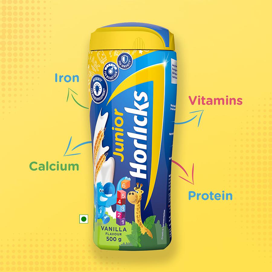 Horlicks Junior Health & Nutrition Drink - With DHA & Nutrients, For Growth, Vanilla Flavour