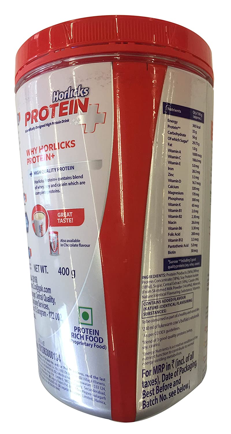 Horlicks Protein+ Health and Nutrition Drink - Vanilla Flavour, 400g Bottle