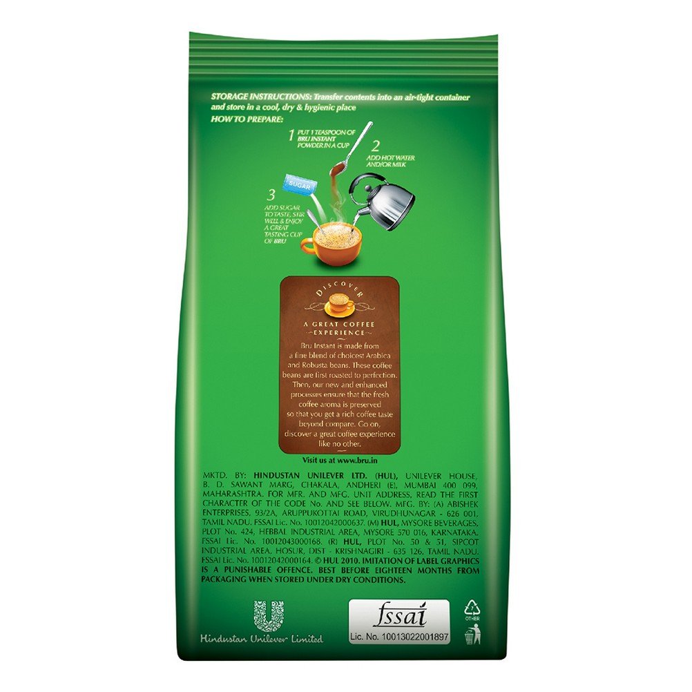 BRU Instant Coffee Powder, Made for Blend of Arabica and Robusta Beans, with Fresh Roasted Coffee Aroma