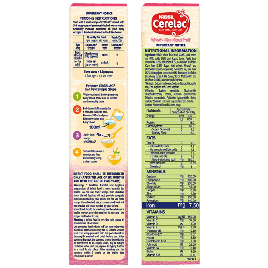 Nestle Cerelac Baby Cereal with Milk - Wheat-Rice Mixed Fruit, From 10-12 Months, Rich in Iron