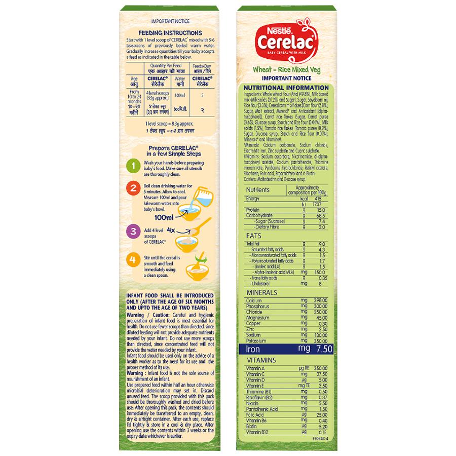 Nestle Cerelac Baby Cereal with Milk - Wheat-Rice Mixed Veg, From 10-12 Months, Rich in Iron