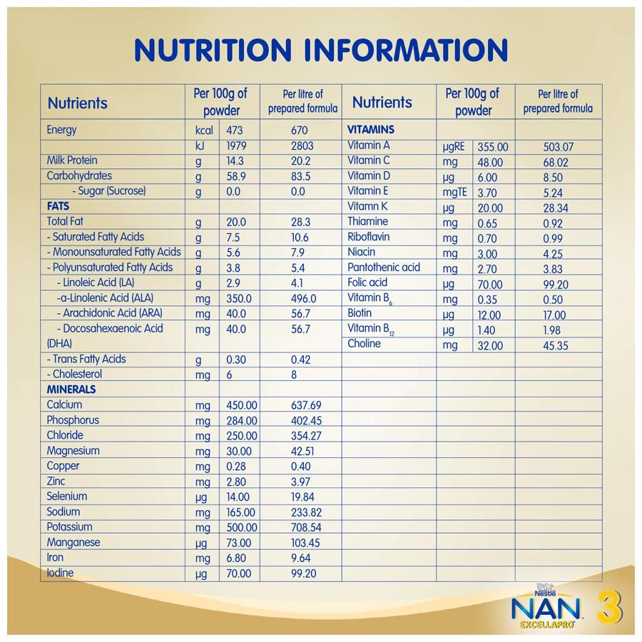 Nestle Nan Excellapro Follow-Up Formula Powder - Stage 3, After 12 Months, Contains Vitamins