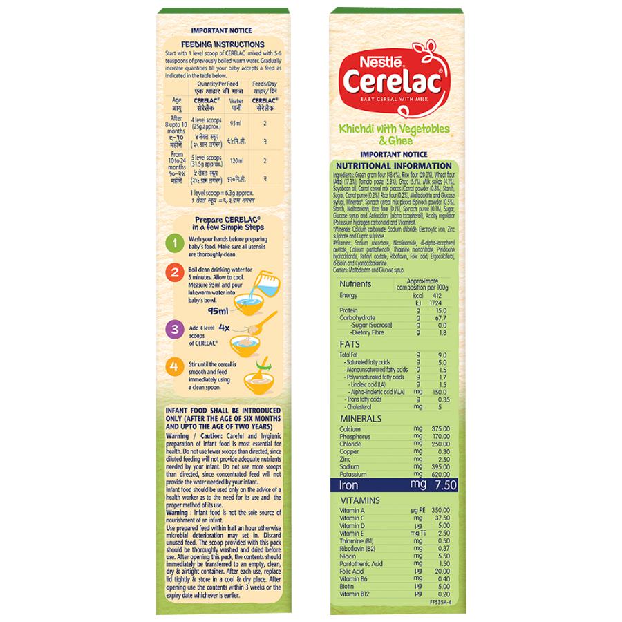 Nestle Cerelac Baby Cereal with Milk - Khichadi with Vegetables & Ghee, From 8-12 Months, Rich in Iron