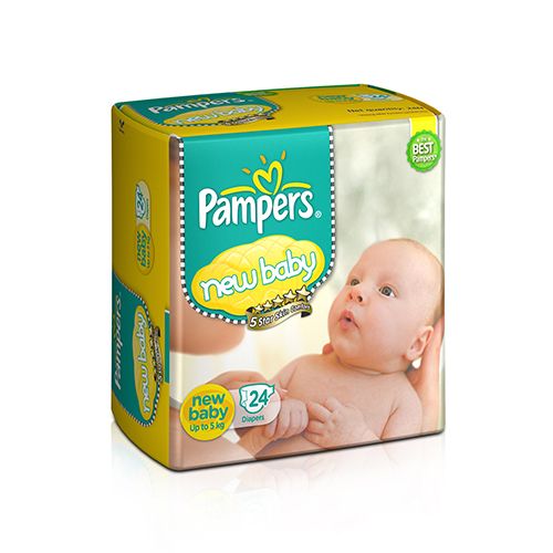 Pampers New Baby Tape Style Diapers - Cotton-Like Softness, Protects From Rashes, New Born, 24 pcs Pouch