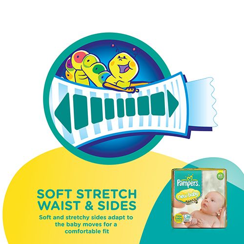 Pampers New Baby Tape Style Diapers - Cotton-Like Softness, Protects From Rashes, New Born, 24 pcs Pouch