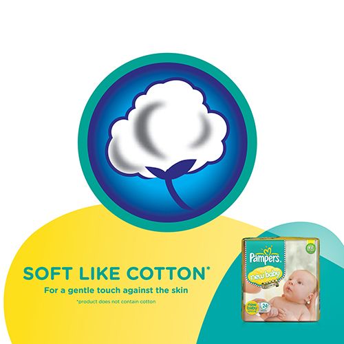 Pampers New Baby Tape Style Diapers - Cotton-Like Softness, Protects From Rashes, New Born, 24 pcs Pouch