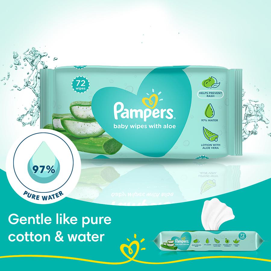 Pampers Baby Gentle Wet Wipes - Lotion With Aloe Vera, Vitamin E, Paraben Free, 72 pcs