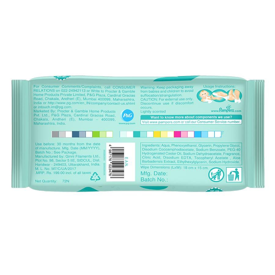 Pampers Baby Gentle Wet Wipes - Lotion With Aloe Vera, Vitamin E, Paraben Free, 72 pcs