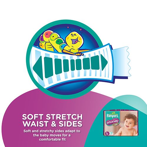 ampers Active Baby Tape Style Diapers - Cotton-Like Softness, Protects From Rashes, L, 78 pcs Pouch