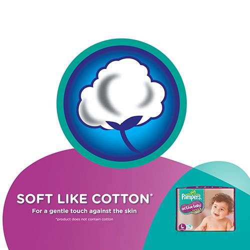 ampers Active Baby Tape Style Diapers - Cotton-Like Softness, Protects From Rashes, L, 78 pcs Pouch