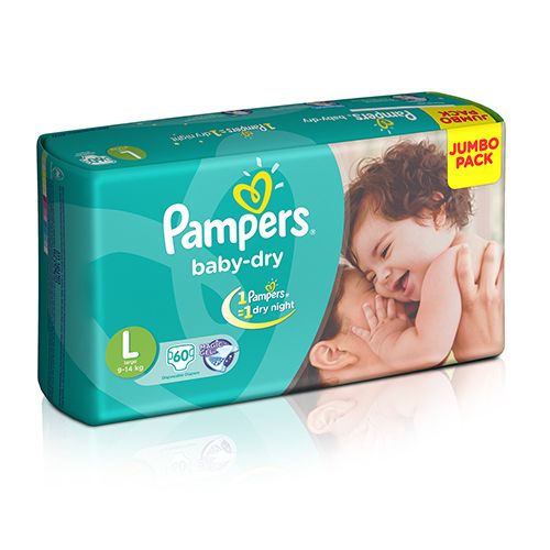 Pampers Baby Dry Large (9-14 kg) - 60 Diapers, 60 pcs