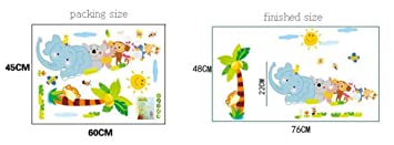 Decals Design 'Jungle Cartoon Cute Animals' Wall Sticker (PVC Vinyl, 60 cm x 90 cm, Multicolour)