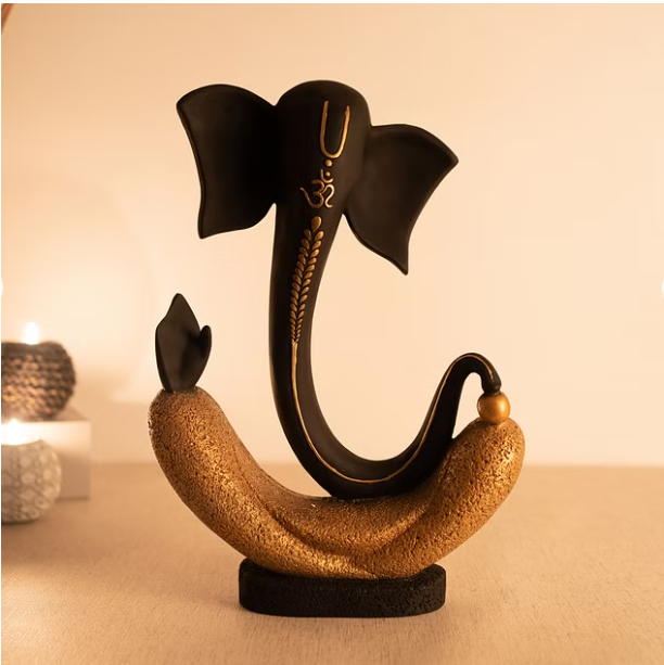 Eternal Ganesha Polyresin Hand Finished Figurine 41Cm in Black & Gold Colour