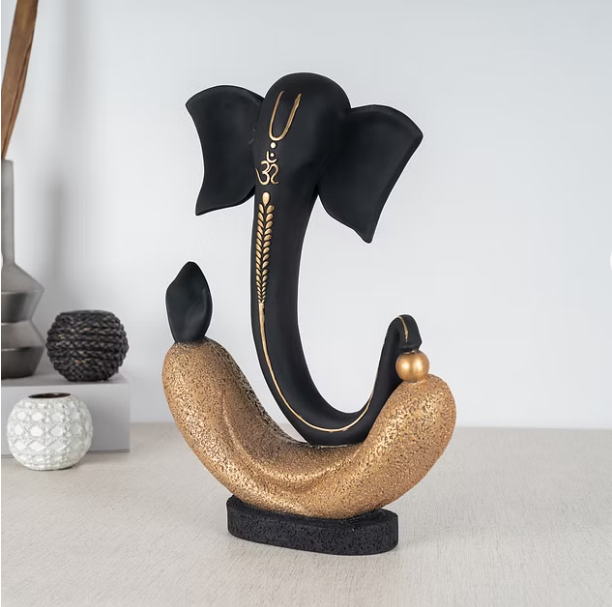 Eternal Ganesha Polyresin Hand Finished Figurine 41Cm in Black & Gold Colour