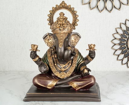 Dynast Polyresin Embellished Ganesha Hand Finished Figurine 33Cm in Bronze Colour