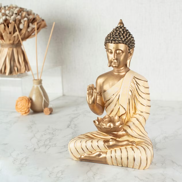 Zen Polyresin Buddha Hand Finished Figurine Cum Tealight Holder 26Cm in Ivory Colour