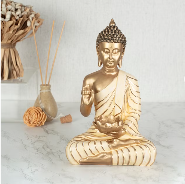 Zen Polyresin Buddha Hand Finished Figurine Cum Tealight Holder 26Cm in Ivory Colour