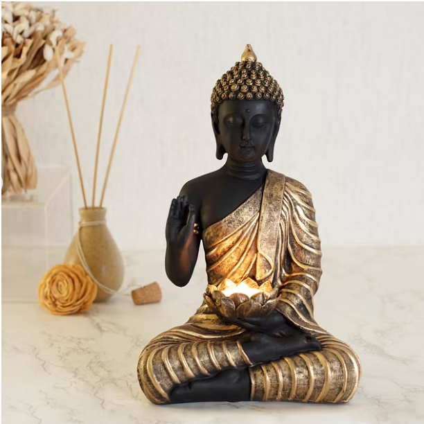 Zen Polyresin Buddha Hand Finished Figurine Cum Tealight Holder 26Cm in Black Colour