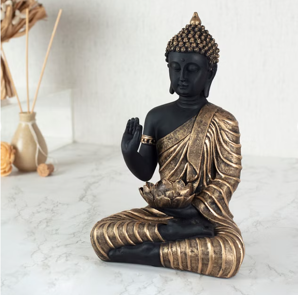 Zen Polyresin Buddha Hand Finished Figurine Cum Tealight Holder 26Cm in Black Colour