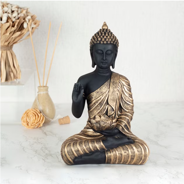 Zen Polyresin Buddha Hand Finished Figurine Cum Tealight Holder 26Cm in Black Colour