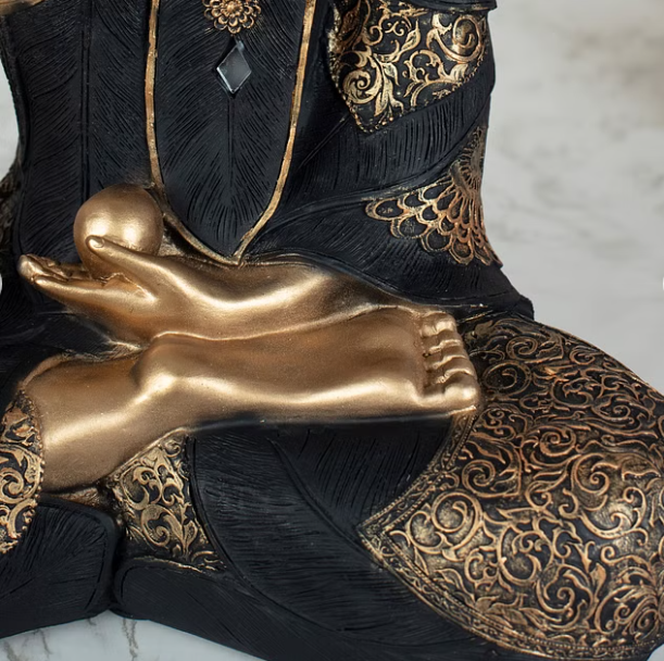 Zen Polyresin Embellished Buddha Hand Finished Figurine 38Cm in Black Colour