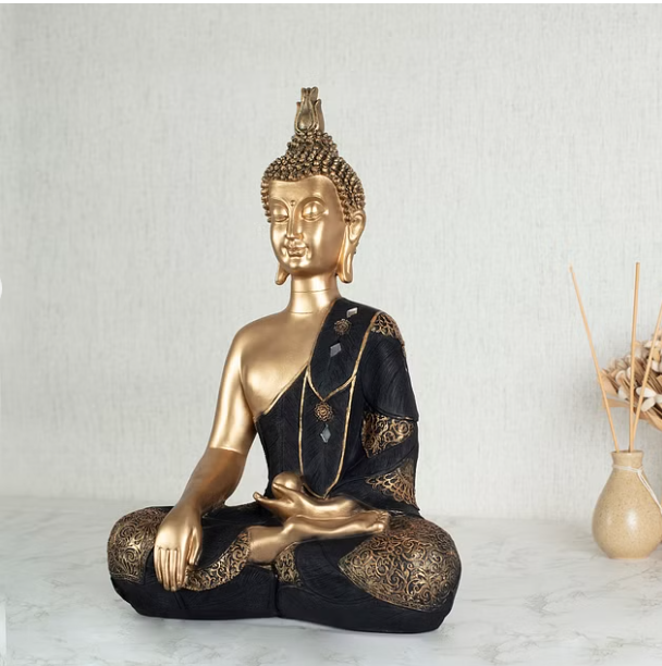 Zen Polyresin Embellished Buddha Hand Finished Figurine 38Cm in Black Colour